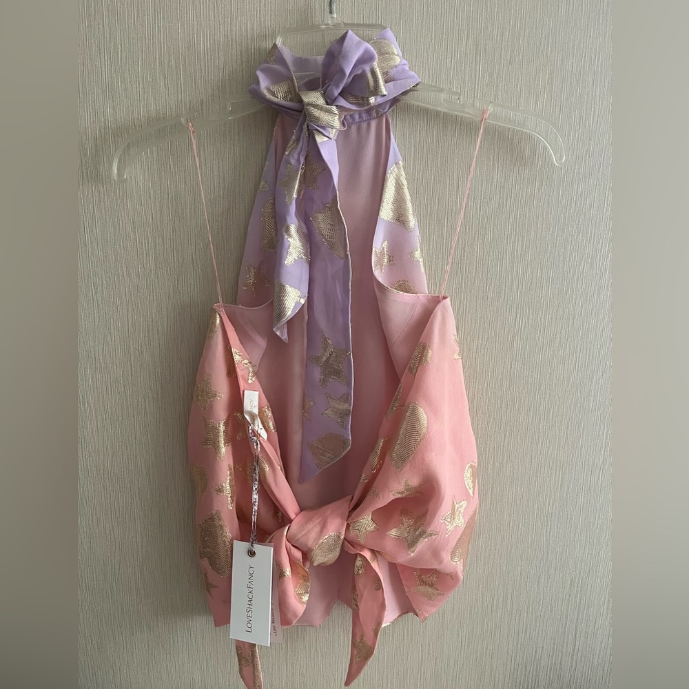 LoveShackFancy Boca Handkerchief Halter Top in color Sunset Orange Ombré sz M - Picture 8 of 16